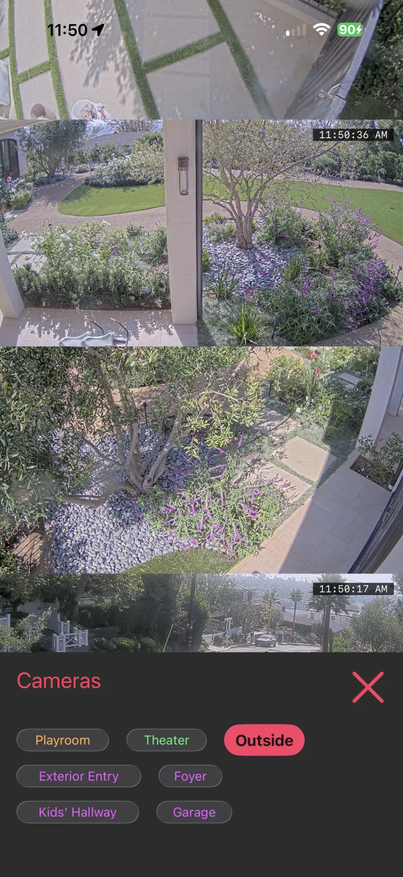 Security cameras view in Roomie Remote