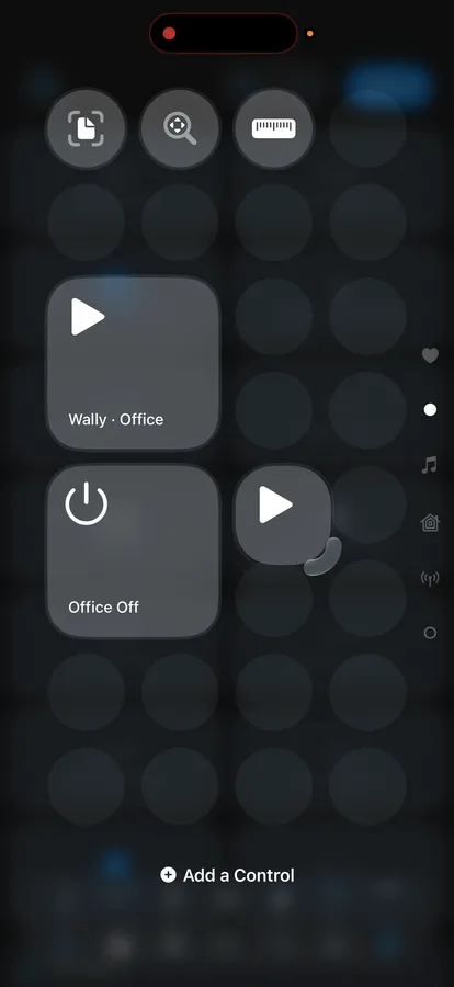 Roomie controls in iPhone Control Center: start an Activity in the Office, or turn the Office off